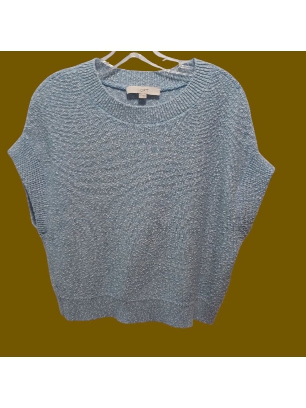 Loft Speckled Cotton Short-Sleeve Sweater Knit Womens Light Blue Large